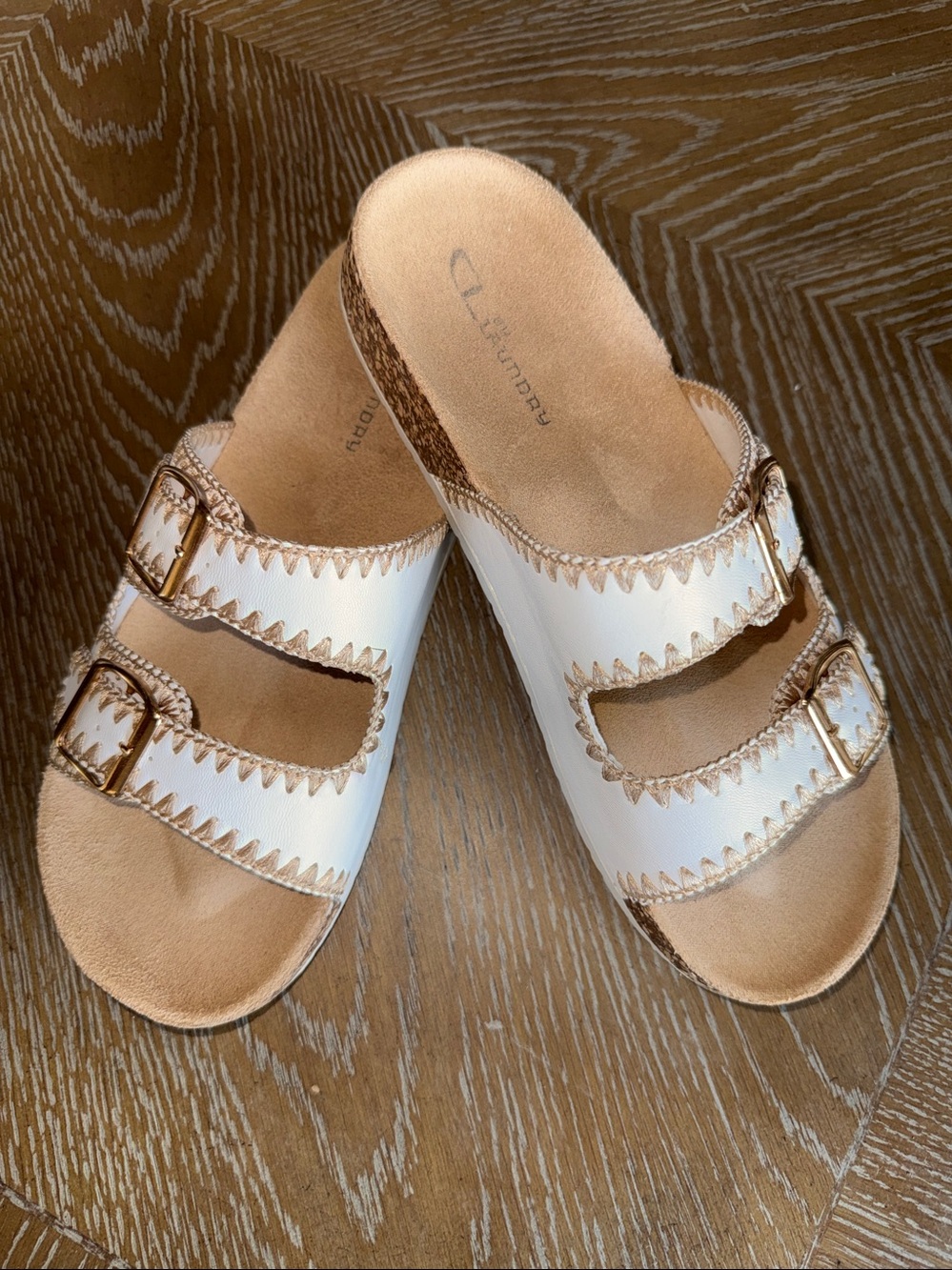 CL by Laundry White Double Buckle Slide Sandals